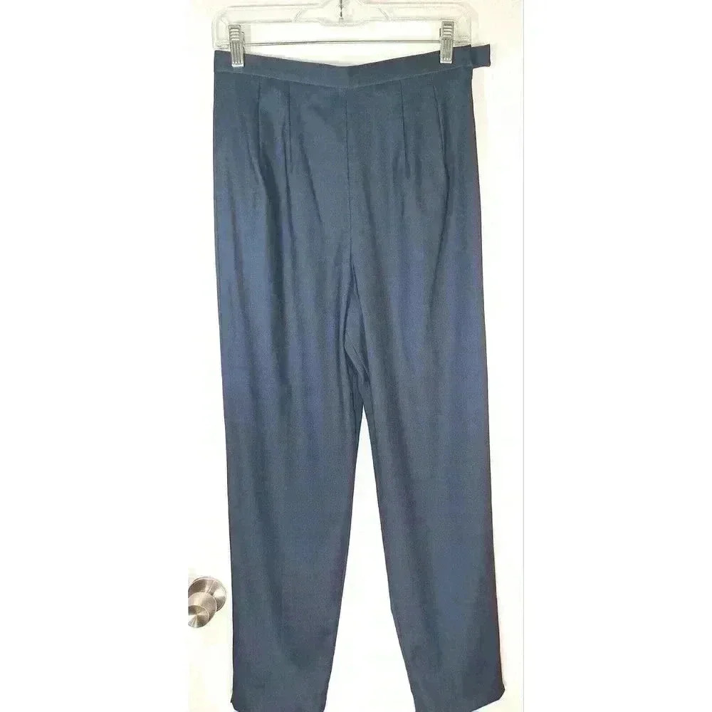 Rimini by Shaw Navy Blue Pleated High Rise Tapered Dress Pants Women Size 8